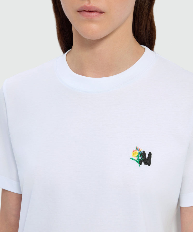 White short-sleeve cotton jersey T-shirt with Mwave logo embroidery on the chest 01 Donna 