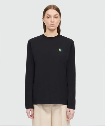 Black long-sleeve cotton jersey T-shirt with MWave logo embroidery on the chest