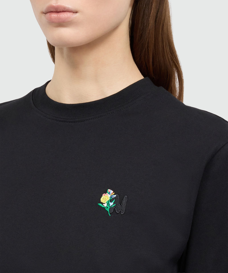 Black long-sleeve cotton jersey T-shirt with MWave logo embroidery on the chest 99 Donna 