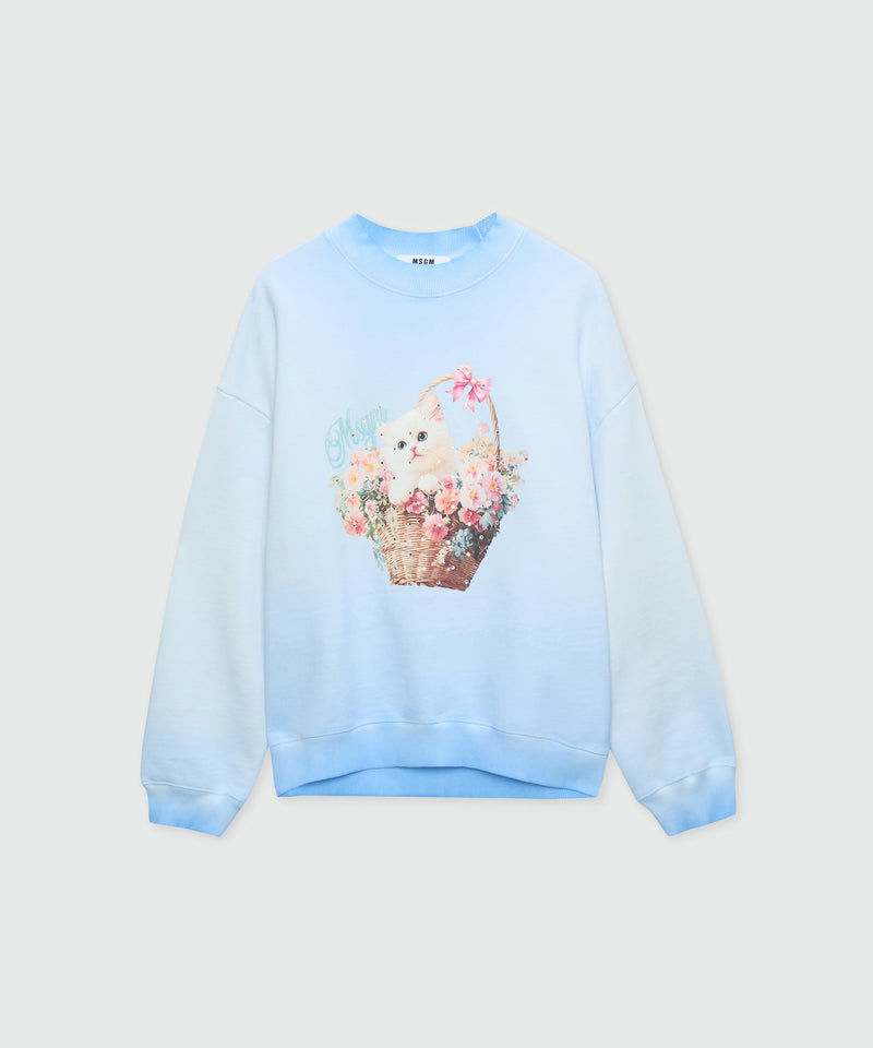 Light blue cotton crew-neck sweatshirt with hand-applied gradient treatment 82 Donna 
