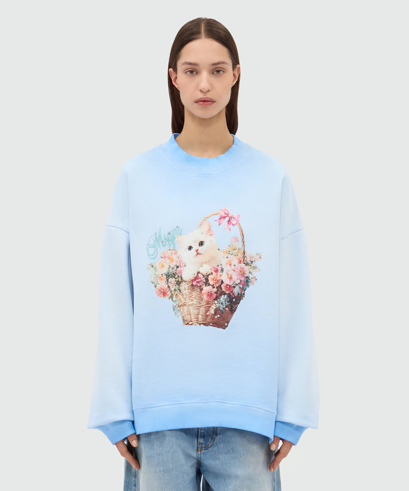 Light blue cotton crew-neck sweatshirt with hand-applied gradient treatment 82 Donna 