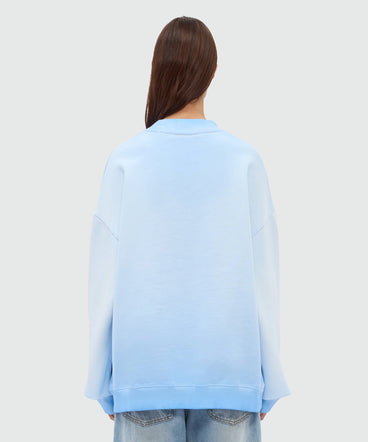 Light blue cotton crew-neck sweatshirt with hand-applied gradient treatment