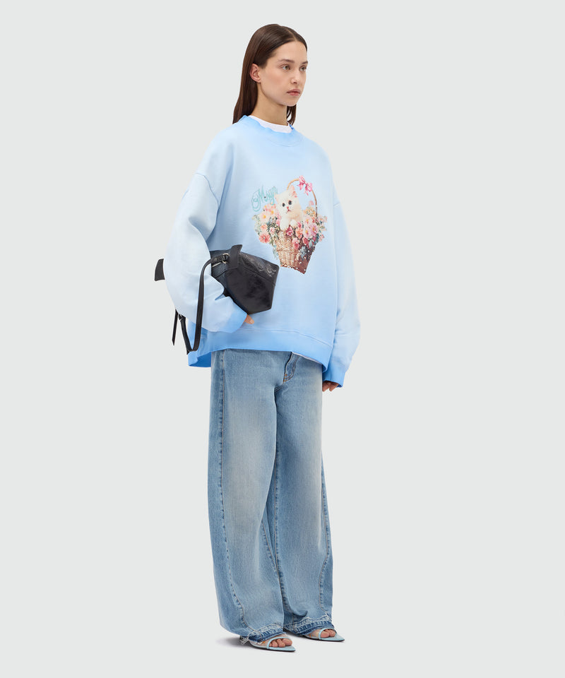 Light blue cotton crew-neck sweatshirt with hand-applied gradient treatment 82 Donna 