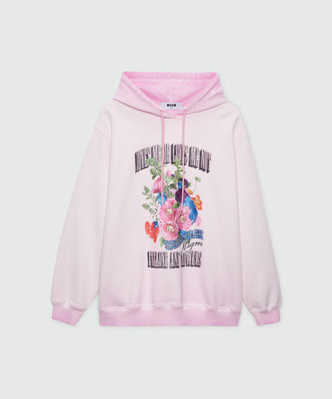 Pink cotton hoodie with hand-applied gradient treatment