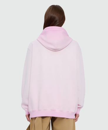 Pink cotton hoodie with hand-applied gradient treatment