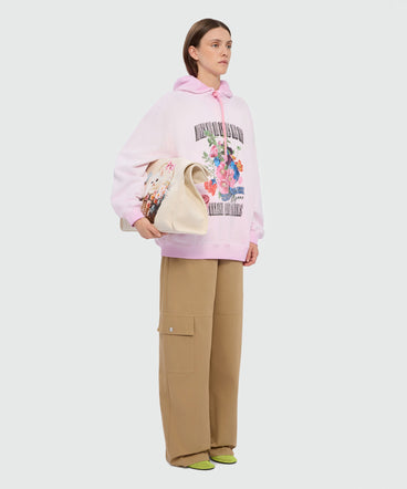 Pink cotton hoodie with hand-applied gradient treatment