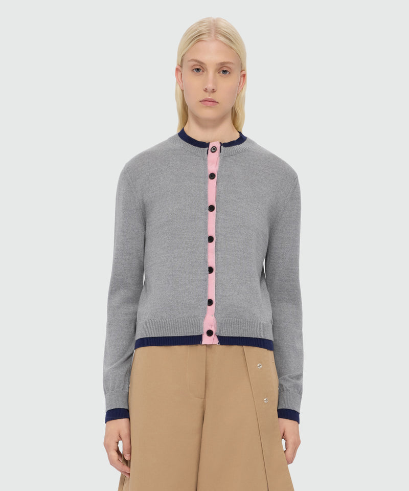 Grey wool cardigan with contrasting double-edge trim 98 Donna 