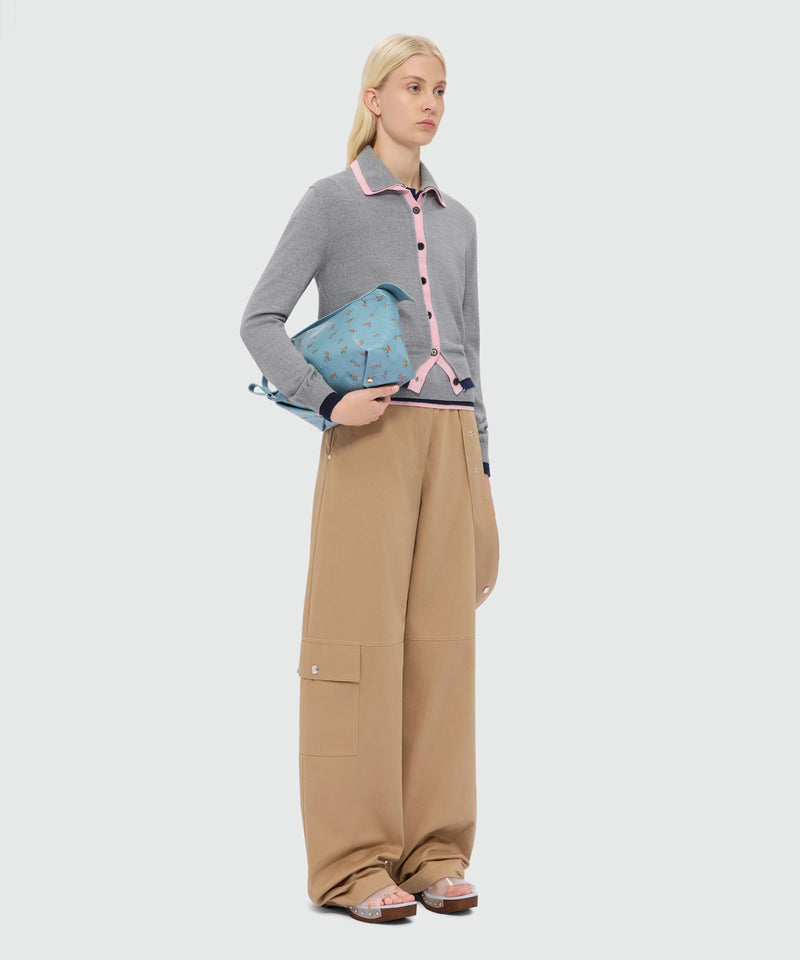 Grey wool cardigan with contrasting double-edge trim 98 Donna 