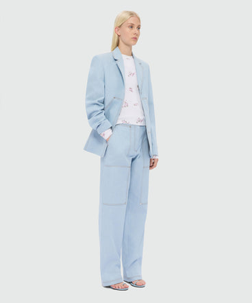 White ribbed techno-viscose knit with floral print