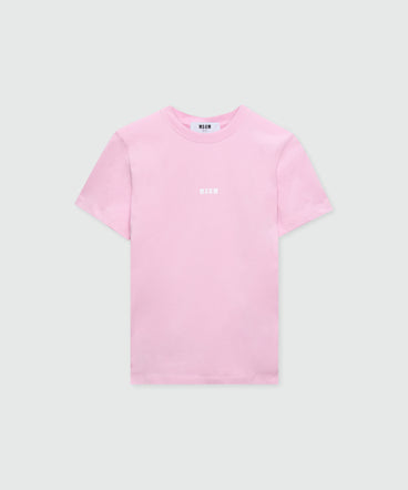 Pink short-sleeve cotton jersey T-shirt with micro logo on the front