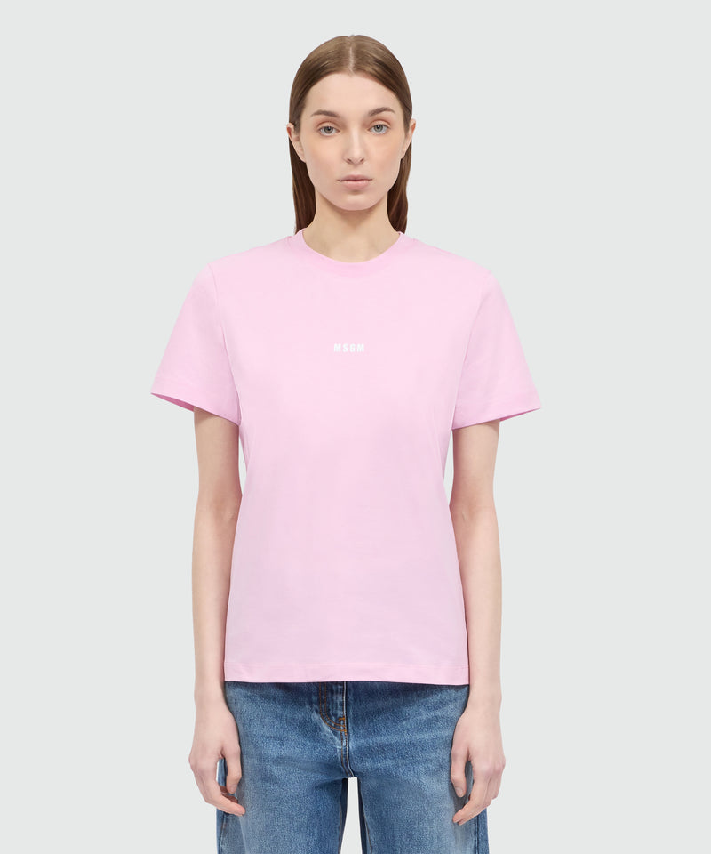 Pink short-sleeve cotton jersey T-shirt with micro logo on the front 13 Donna 