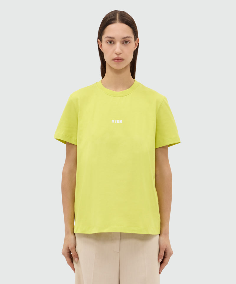 Lime short-sleeve cotton jersey T-shirt with micro logo on the front 32 Donna 