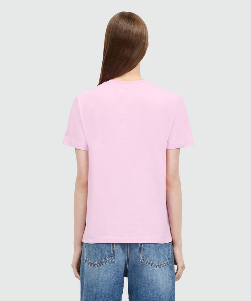 Pink short-sleeve cotton jersey T-shirt with brushed logo on the front 13 Donna 