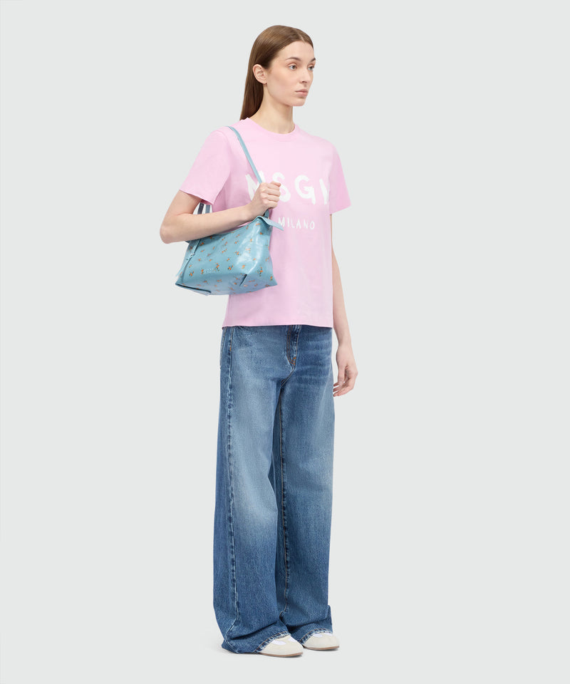 Pink short-sleeve cotton jersey T-shirt with brushed logo on the front 13 Donna 