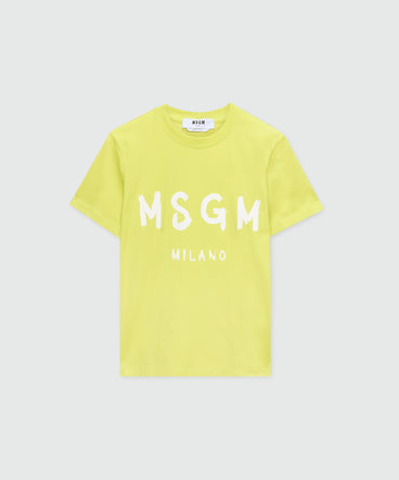 Lime short-sleeve cotton jersey T-shirt with brushed logo on the front