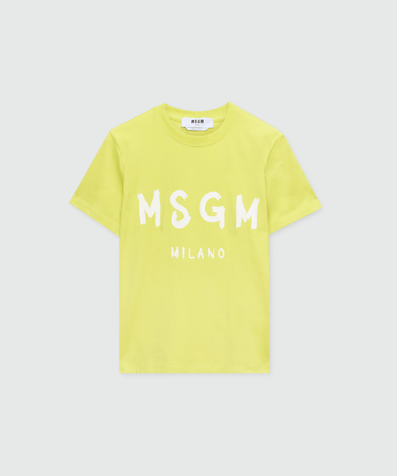 Lime short-sleeve cotton jersey T-shirt with brushed logo on the front 32 Donna 