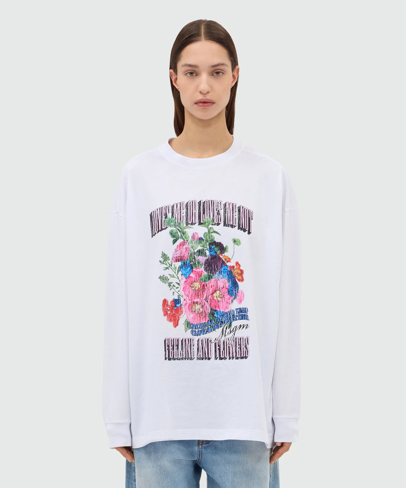 White long-sleeve cotton jersey T-shirt with front print 01 Donna 