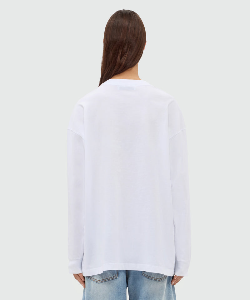 White long-sleeve cotton jersey T-shirt with front print 01 Donna 