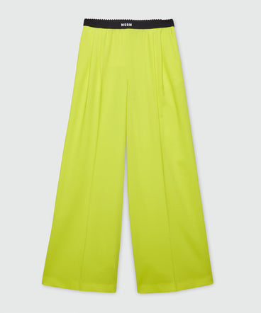 Lime palazzo trousers in lightweight wool with elasticated waistband and MSGM logo