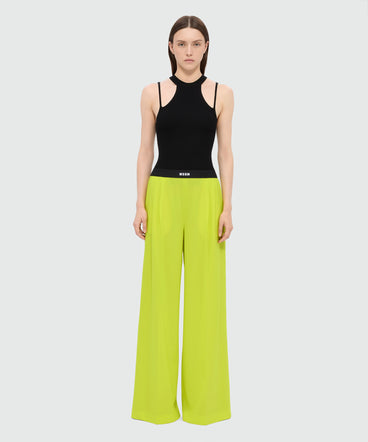 Lime palazzo trousers in lightweight wool with elasticated waistband and MSGM logo