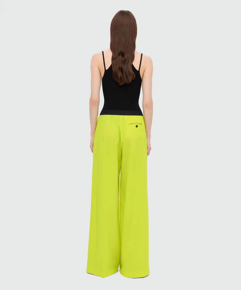 Lime palazzo trousers in lightweight wool with elasticated waistband and MSGM logo 33 Donna 
