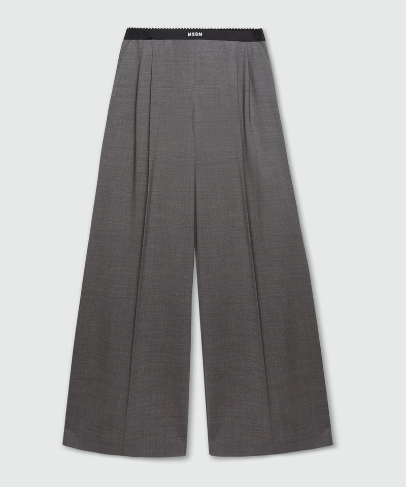 Grey palazzo trousers in lightweight wool with elasticated waistband and MSGM logo 98 Donna 