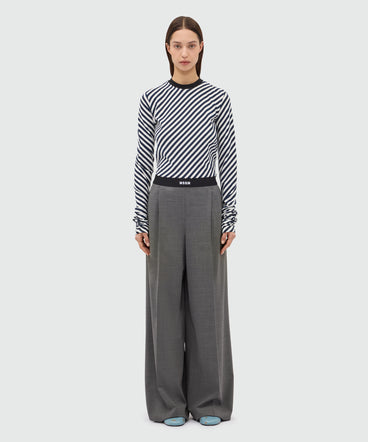 Grey palazzo trousers in lightweight wool with elasticated waistband and MSGM logo