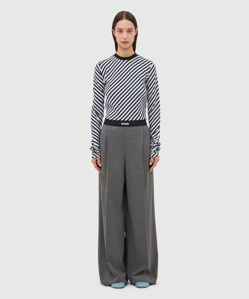 Grey palazzo trousers in lightweight wool with elasticated waistband and MSGM logo 98 Donna 