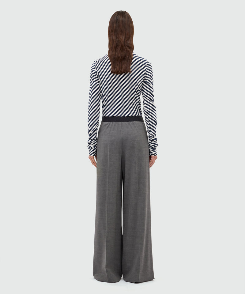 Grey palazzo trousers in lightweight wool with elasticated waistband and MSGM logo 98 Donna 