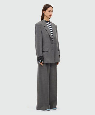 Grey palazzo trousers in lightweight wool with elasticated waistband and MSGM logo