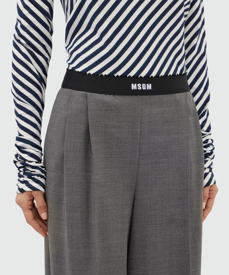 Grey palazzo trousers in lightweight wool with elasticated waistband and MSGM logo 98 Donna 