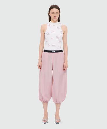 Pink taffeta trousers with logo elasticated waistband