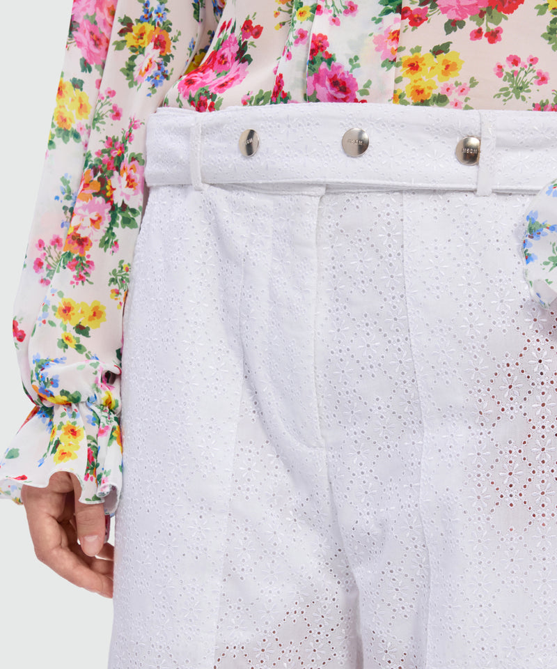 Off-white poplin wide-leg trousers with Sangallo embroidery and maxi front patch pockets 02 Donna 