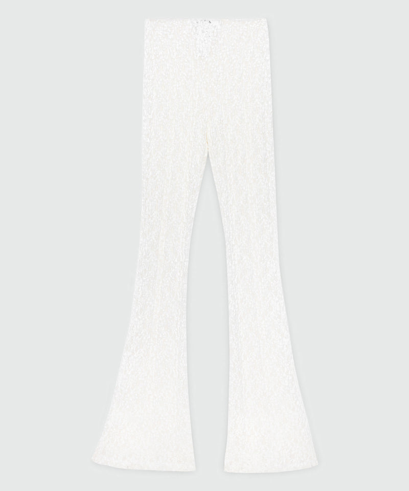 White flared stretch lace leggings with floral motif 01 Donna 