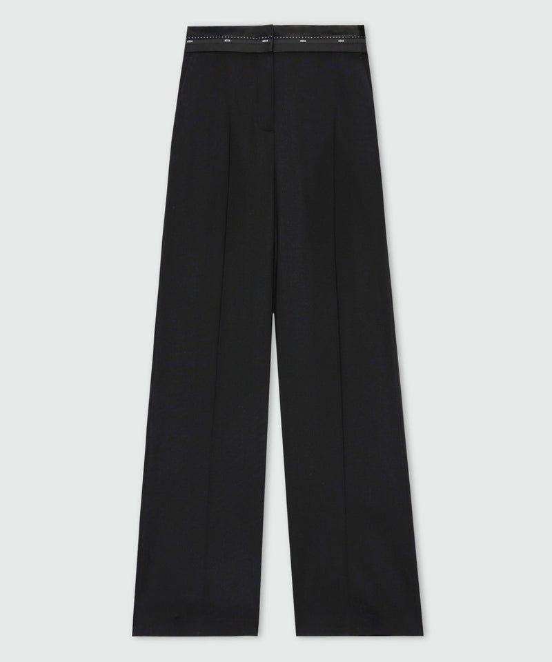 Black lightweight wool palazzo trousers with elasticated waistband and MSGM logo 99 Donna 