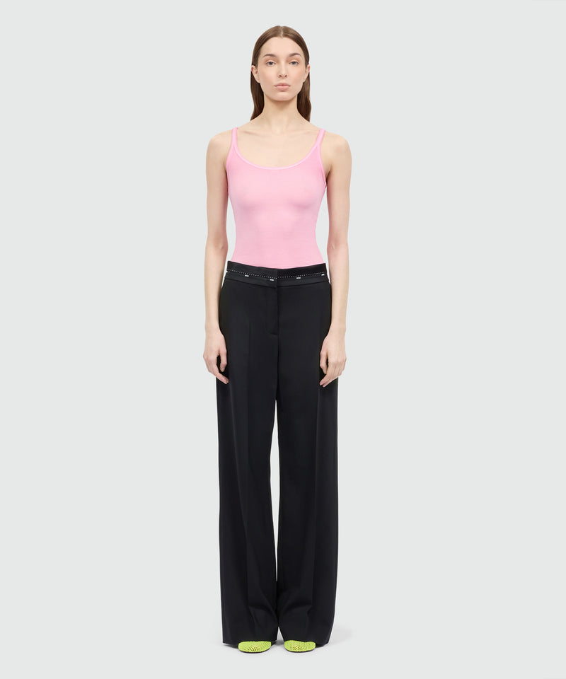 Black lightweight wool palazzo trousers with elasticated waistband and MSGM logo 99 Donna 