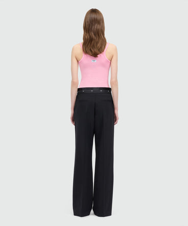 Black lightweight wool palazzo trousers with elasticated waistband and MSGM logo