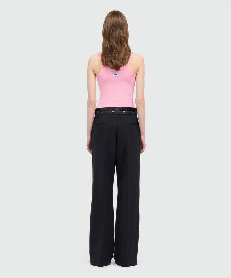 Black lightweight wool palazzo trousers with elasticated waistband and MSGM logo 99 Donna 