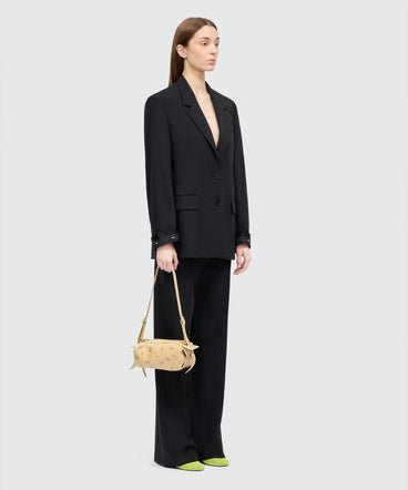 Black lightweight wool palazzo trousers with elasticated waistband and MSGM logo