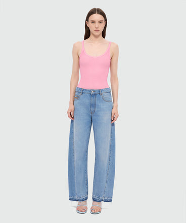 Light stone-washed five-pocket denim trousers with balloon leg
