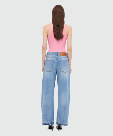 Light stone-washed five-pocket denim trousers with balloon leg