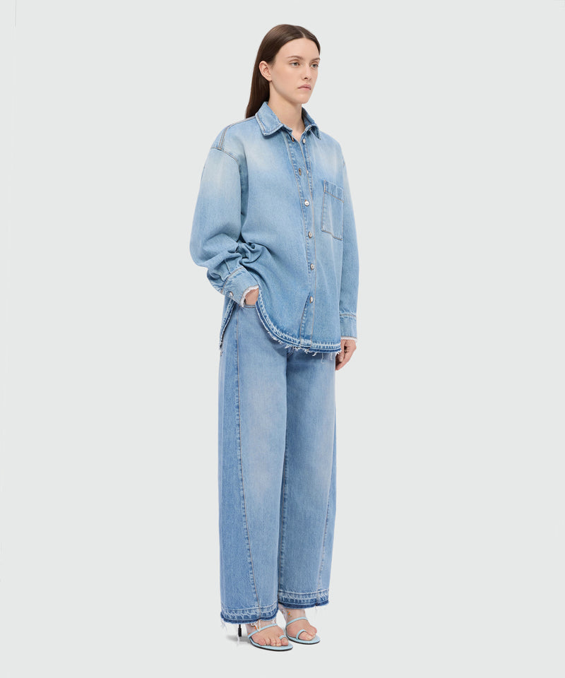 Light stone-washed five-pocket denim trousers with balloon leg 83 Donna 