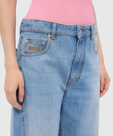 Light stone-washed five-pocket denim trousers with balloon leg