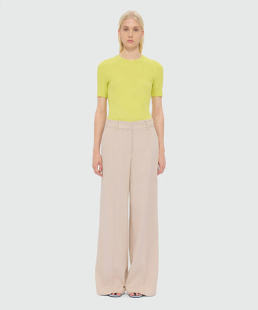 Beige wide-leg viscose-blend canvas trousers