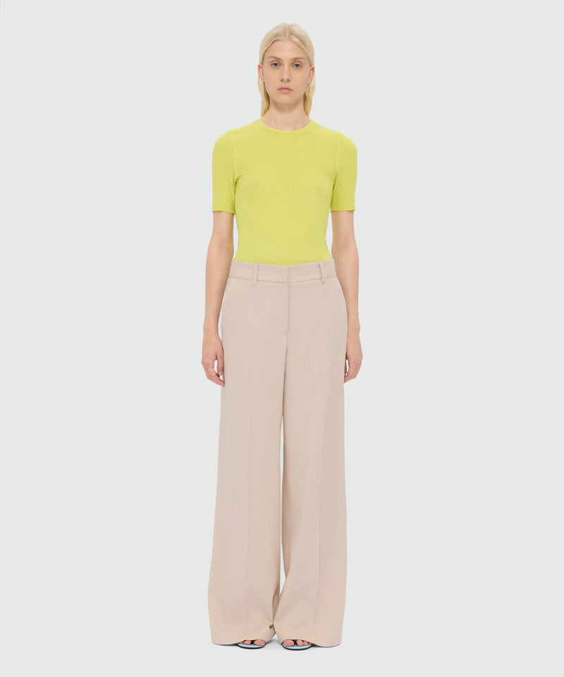 Beige wide-leg viscose-blend canvas trousers 21 Donna 