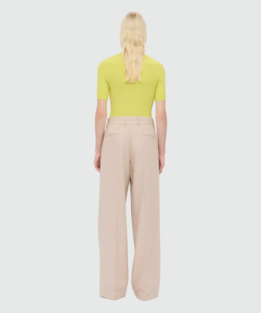 Beige wide-leg viscose-blend canvas trousers