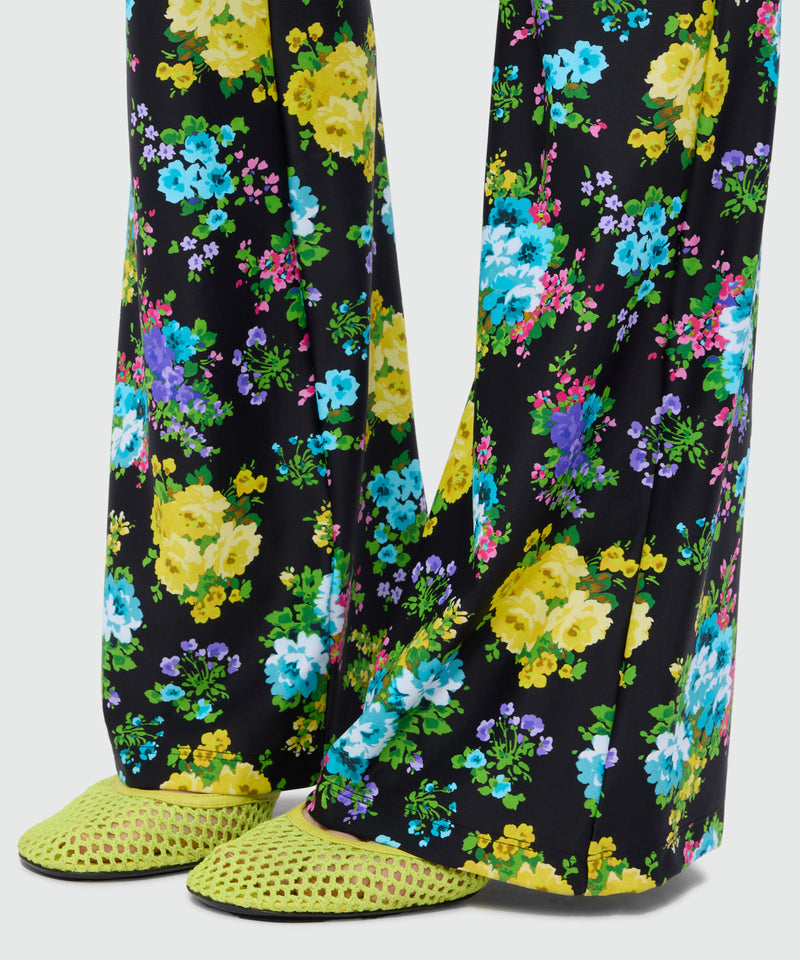 Leggins flare nero in lycra stampa fiori 99 Donna 