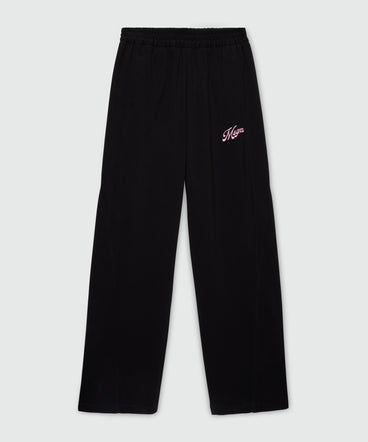 Pantalone nero di cotone in doppio piquet con ricamo MSGM italics su gamba