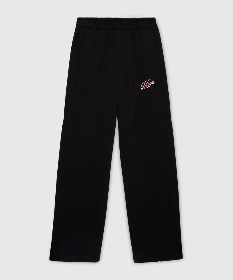 Pantalone nero di cotone in doppio piquet con ricamo MSGM italics su gamba 99 Donna 