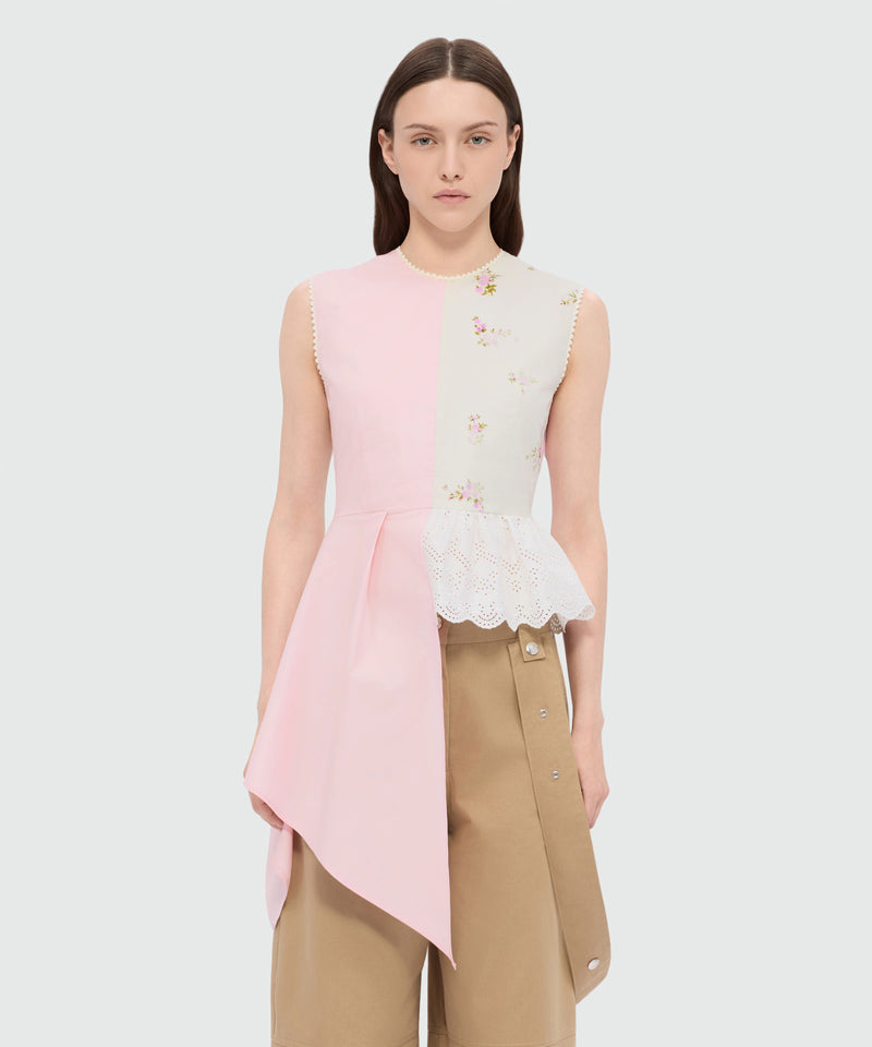 Pink patchwork poplin and Sangallo top 21 Donna 